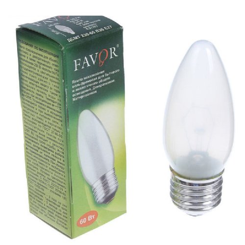 Лампа накаливания Favor B36 Свеча ДСМТ Е27 220В 60Вт 640Лм 2700К 37х100мм картинка 